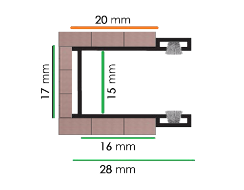 Guide di scorrimento per tapparelle modello PG dimensione 28x17x28 mm